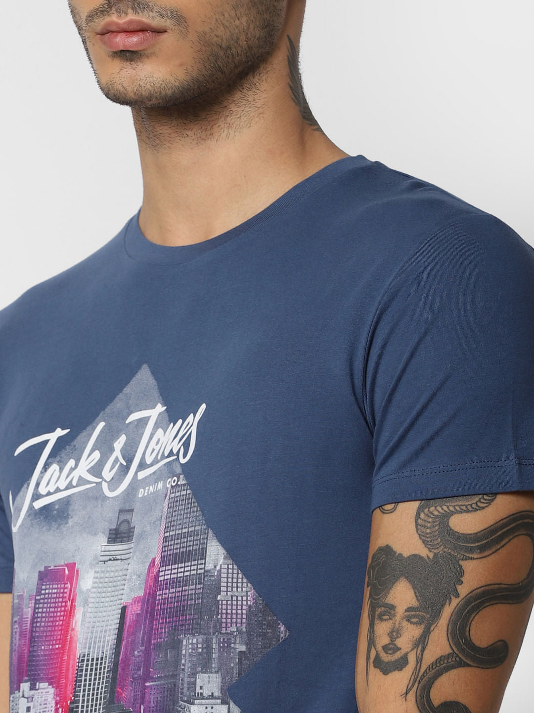 Blue Graphic Print Crew Neck T-shirt