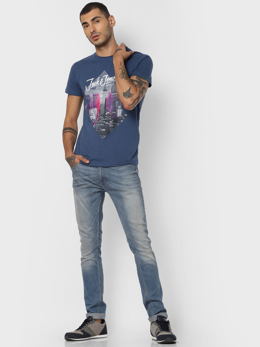 Blue Graphic Print Crew Neck T-shirt