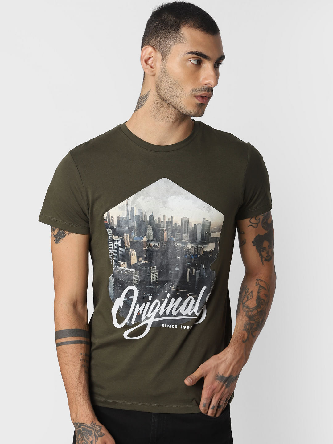 Green Graphic Print Crew Neck T-shirt