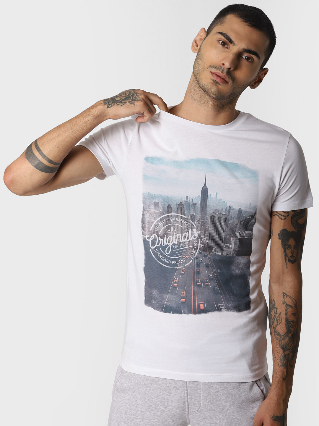 White Graphic Print Crew Neck T-shirt