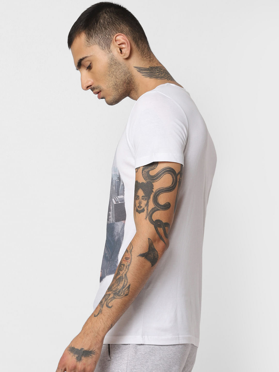 White Graphic Print Crew Neck T-shirt