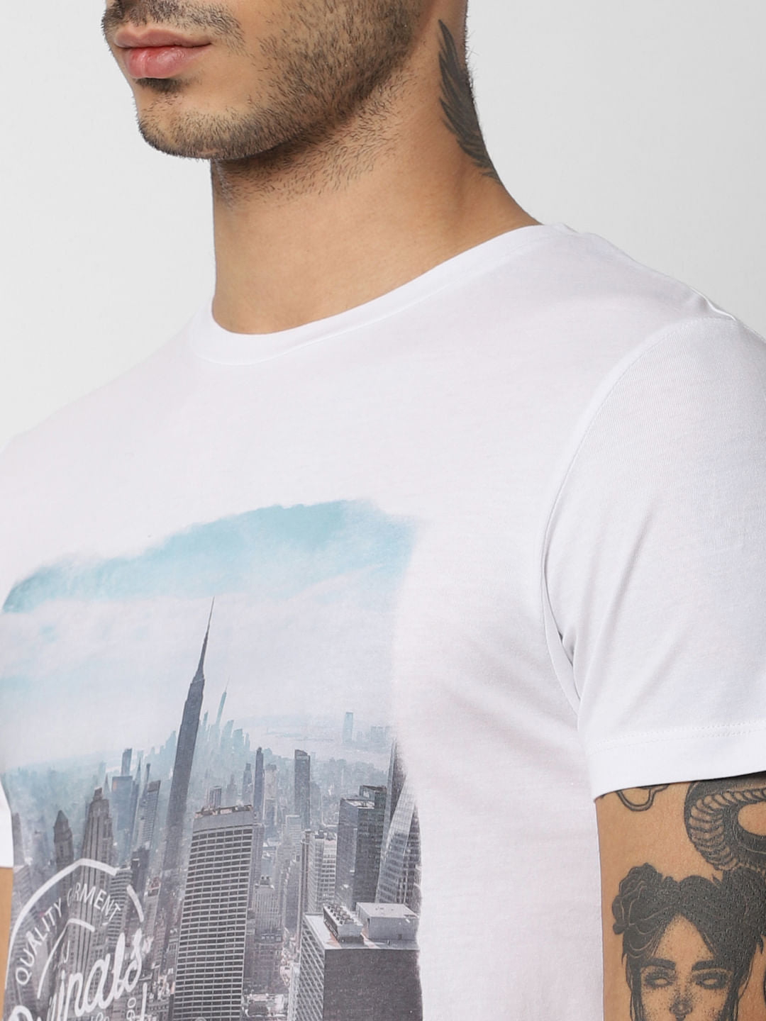 White Graphic Print Crew Neck T-shirt