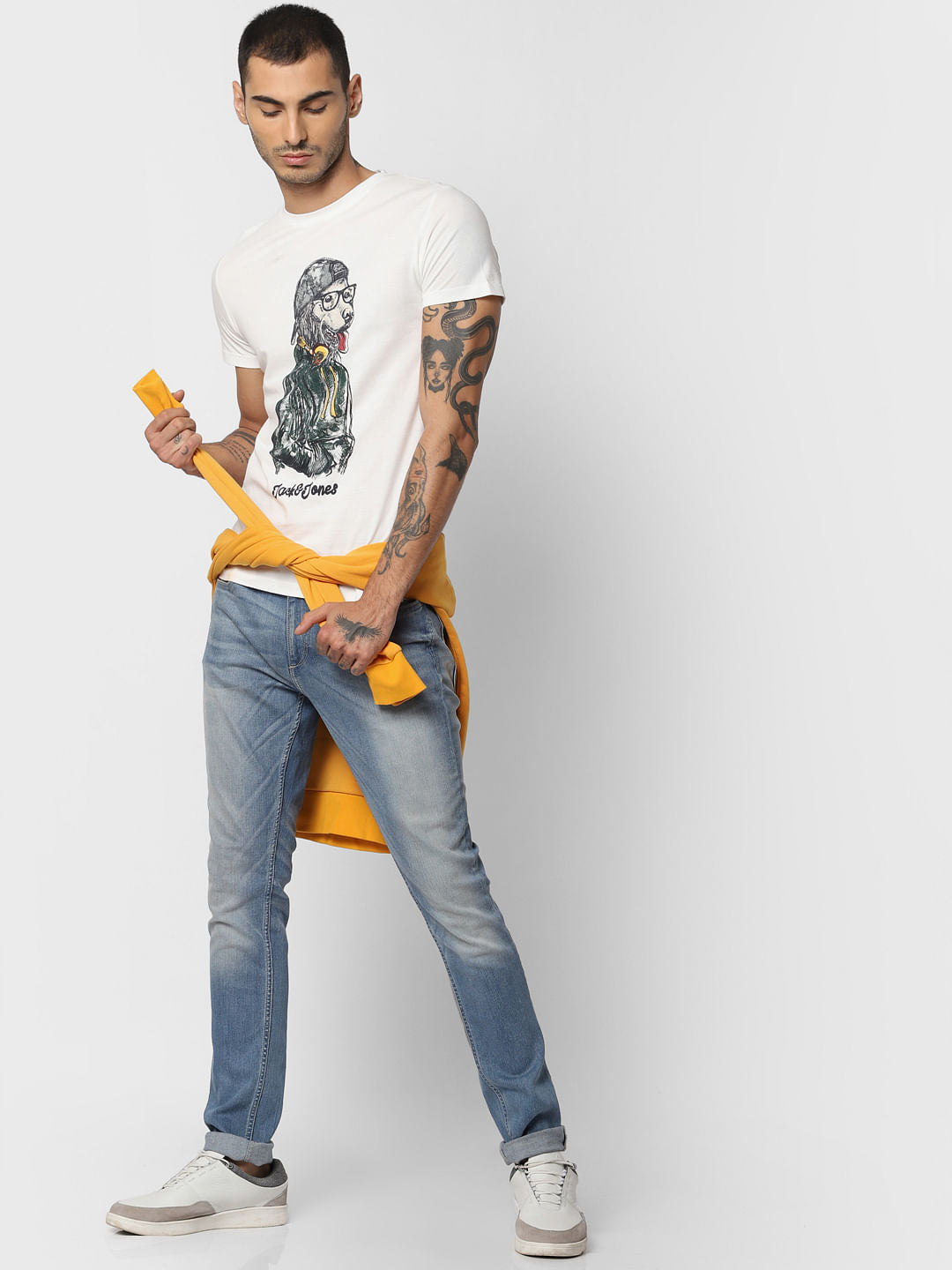 White Graphic Print Crew Neck T-shirt - S