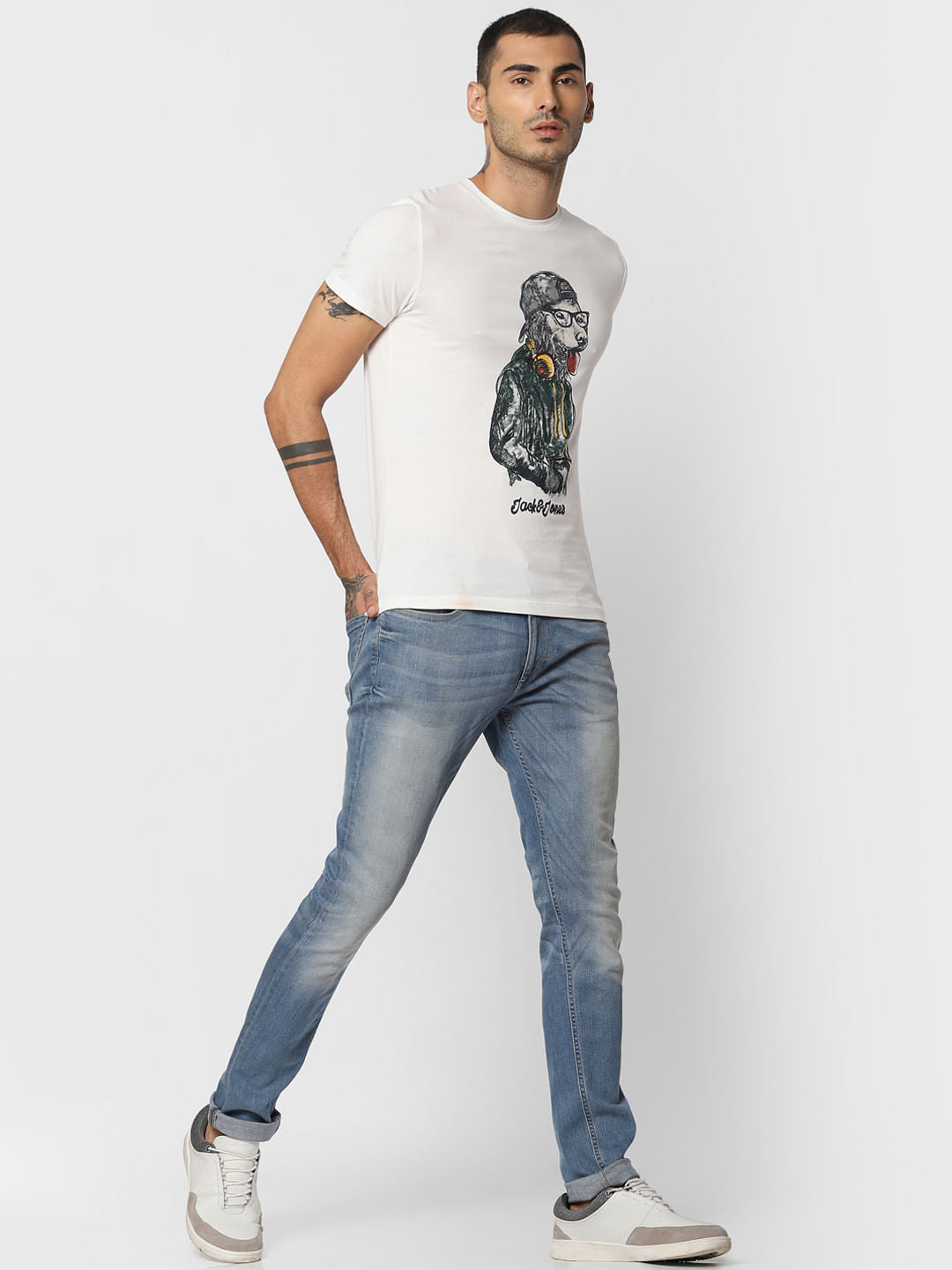 White Graphic Print Crew Neck T-shirt