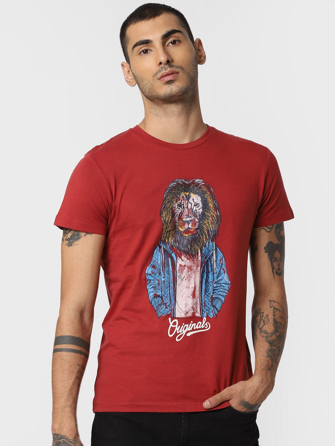 Red Graphic Print Crew Neck T-shirt