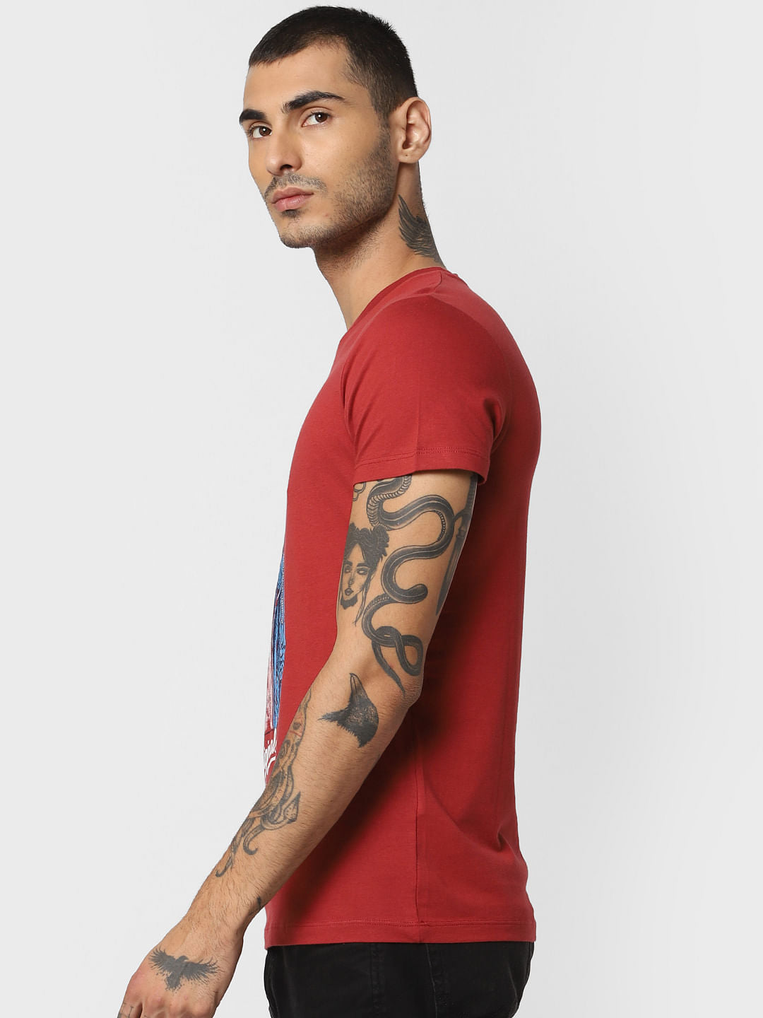 Red Graphic Print Crew Neck T-shirt