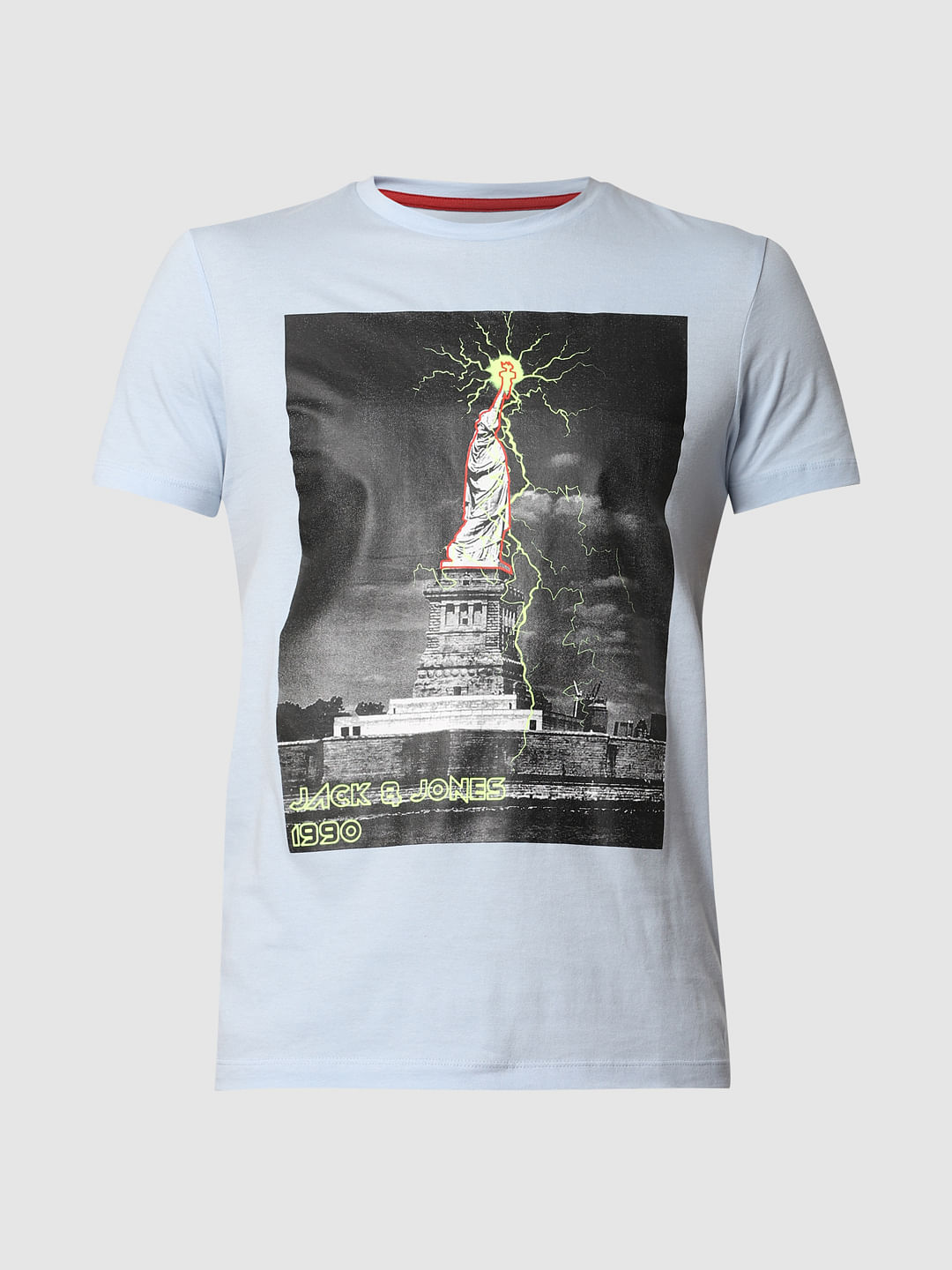 Blue Statue Of Liberty Print Crew Neck T-Shirt