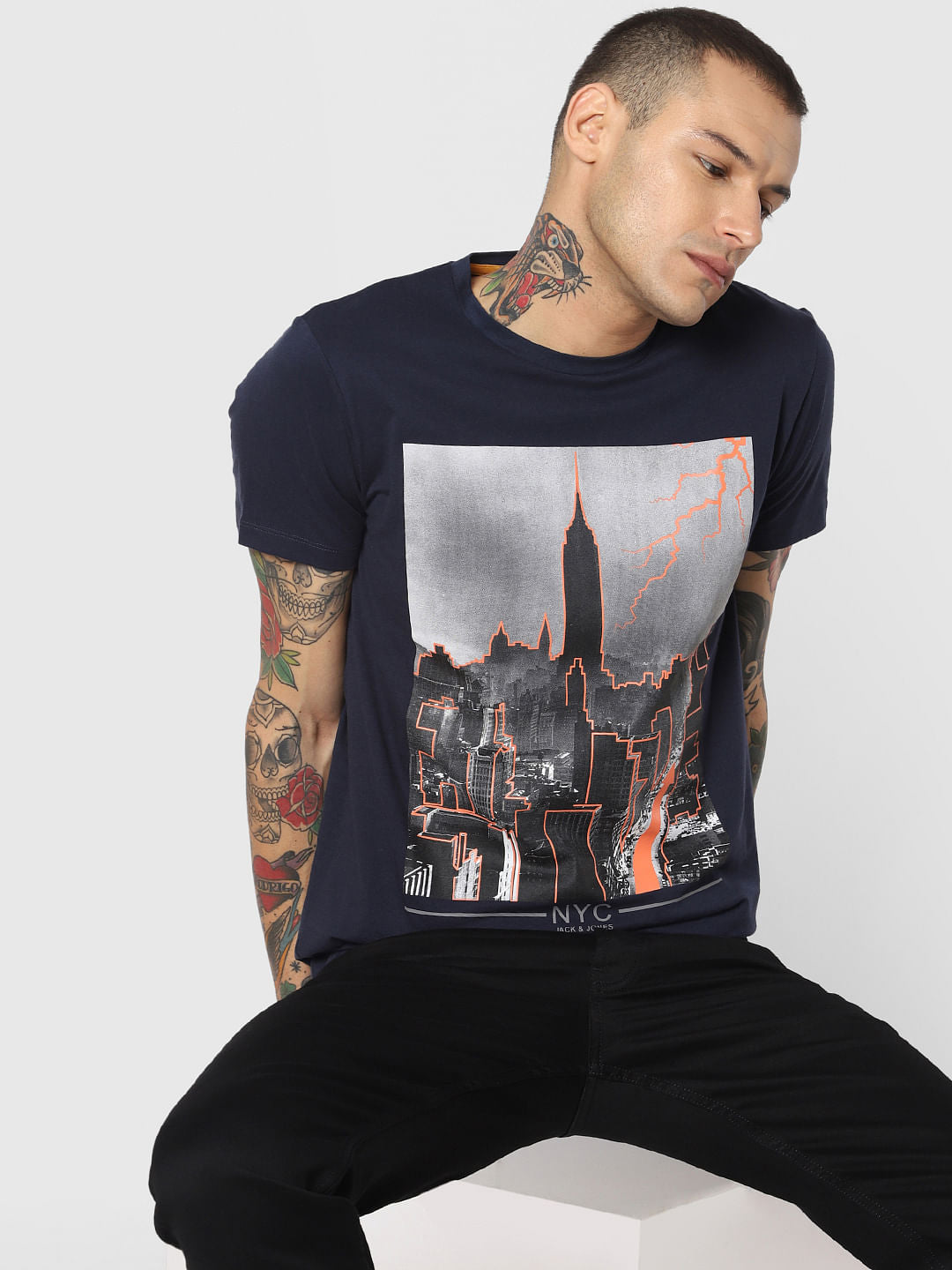 Blue Ny City Graphic Crew Neck T-Shirt