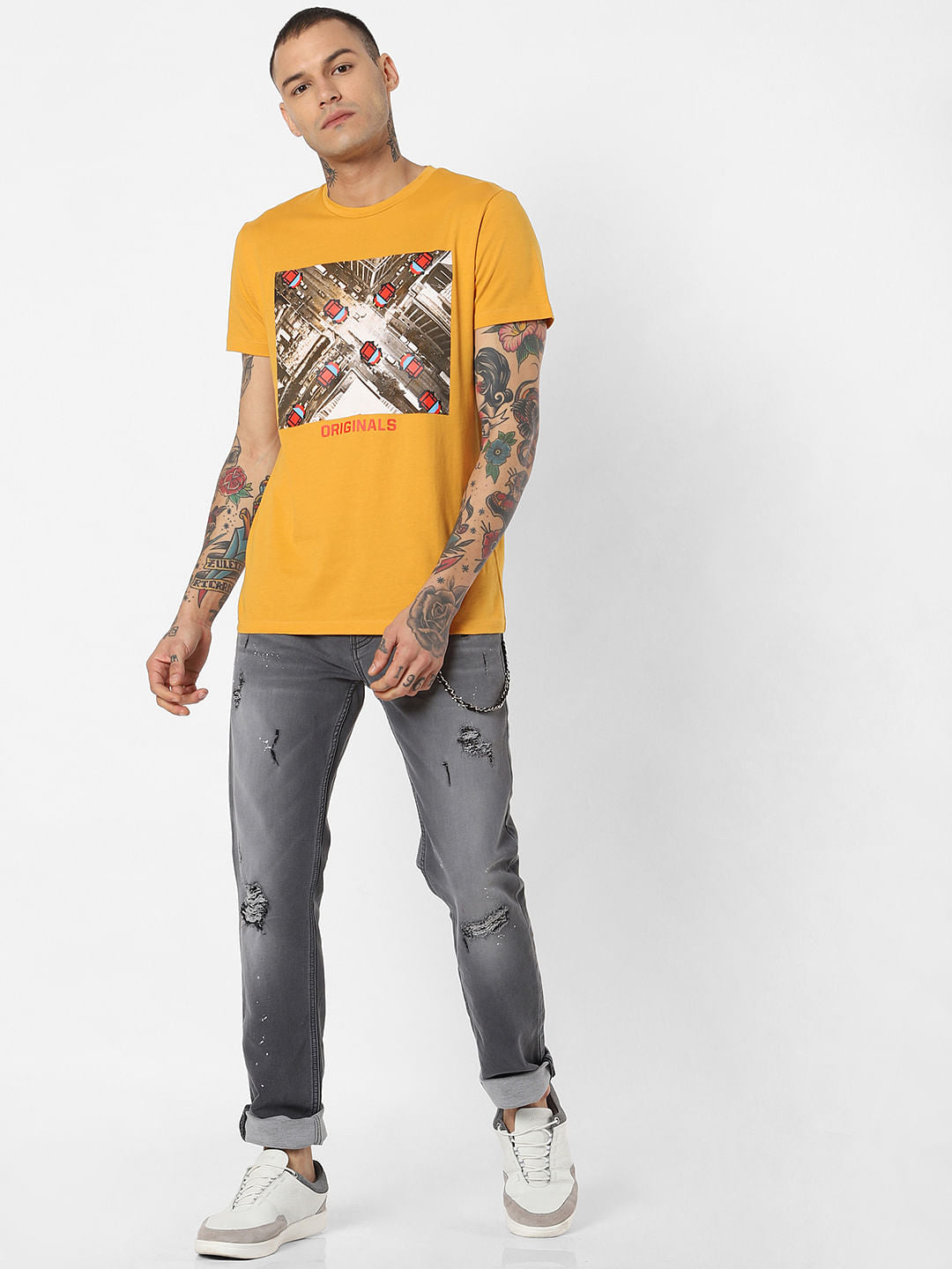 Yellow Graphic Print Crew Neck T-Shirt