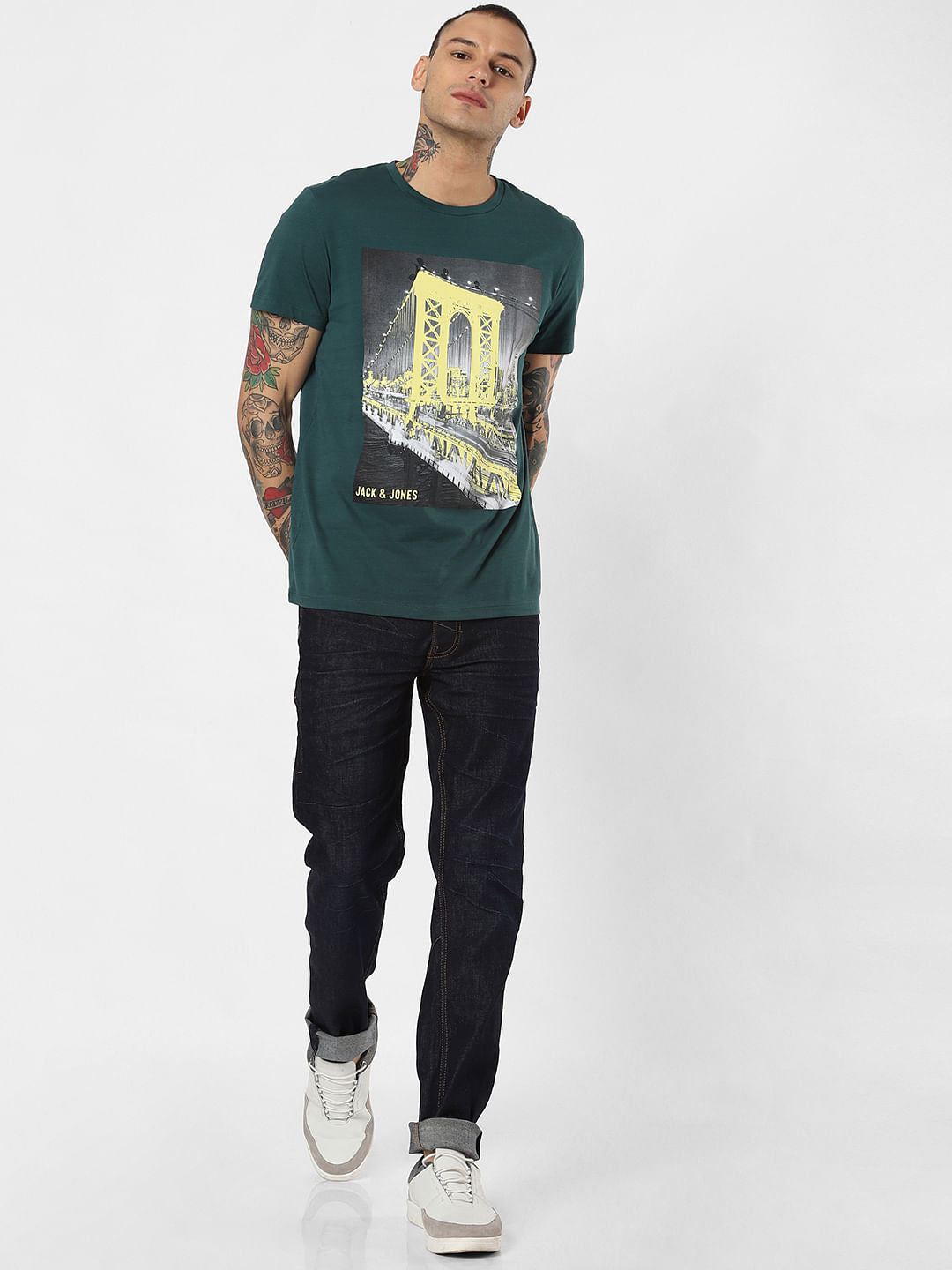 Green Brooklyn Bridge Graphic Crew Neck T-Shirt