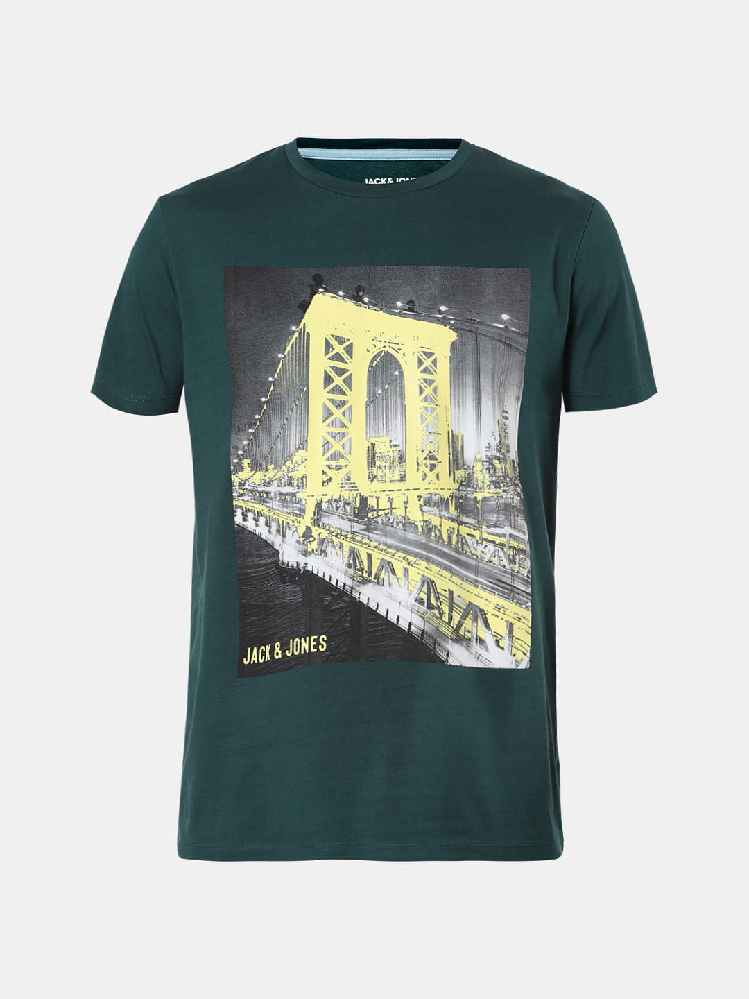 Green Brooklyn Bridge Graphic Crew Neck T-Shirt