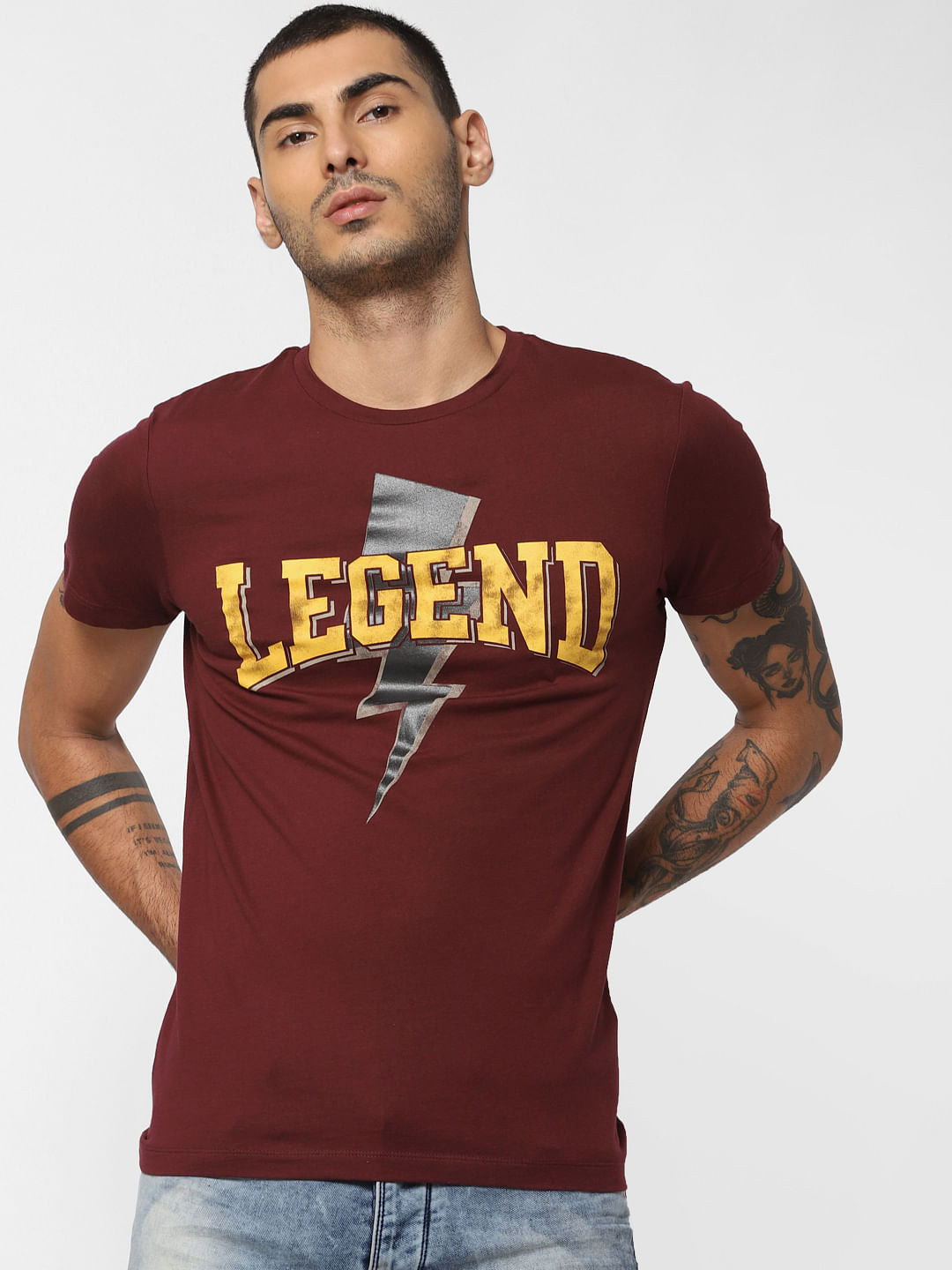 Burgundy Graphic Print Crew Neck T-shirt
