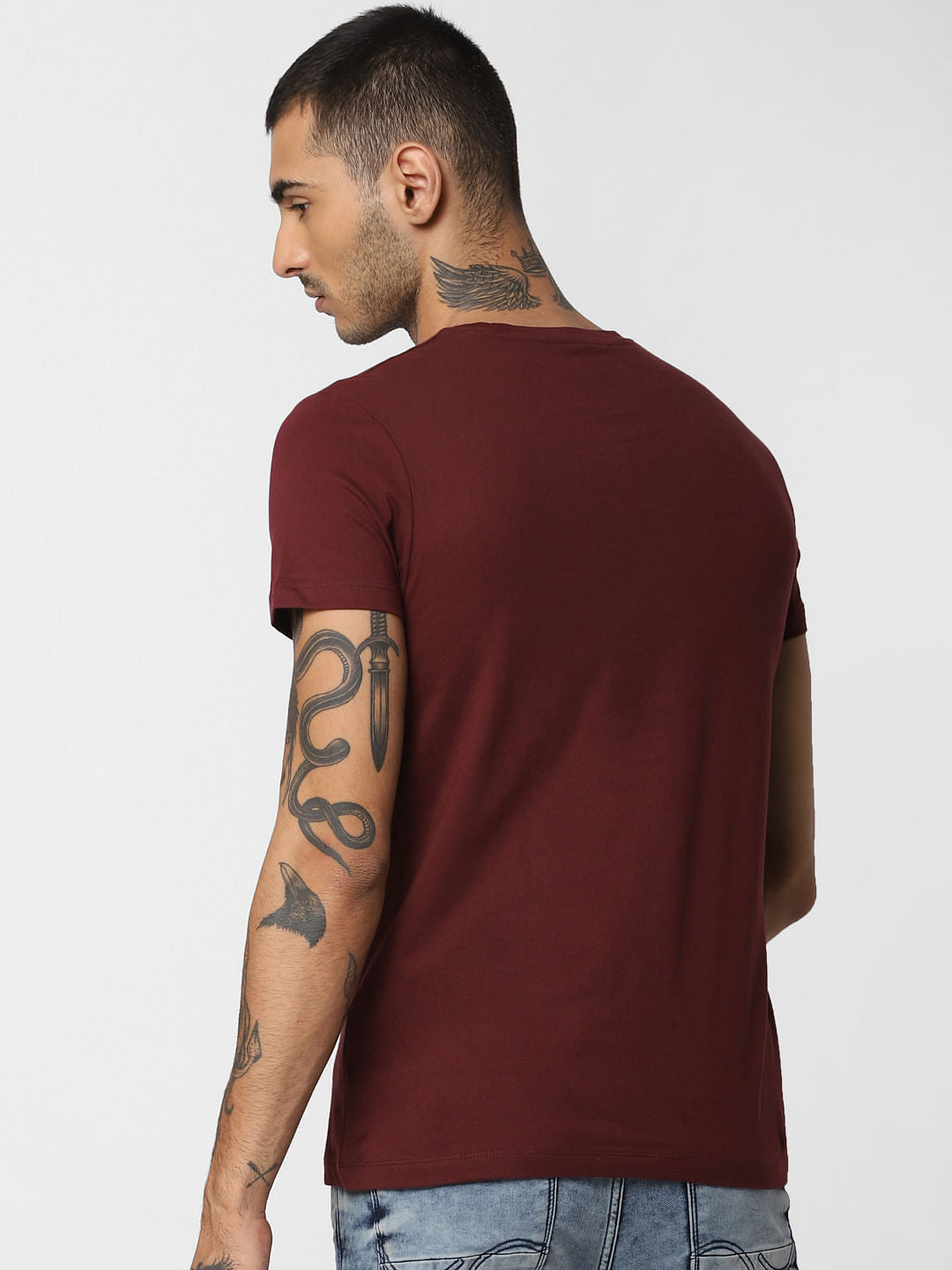 Burgundy Graphic Print Crew Neck T-shirt