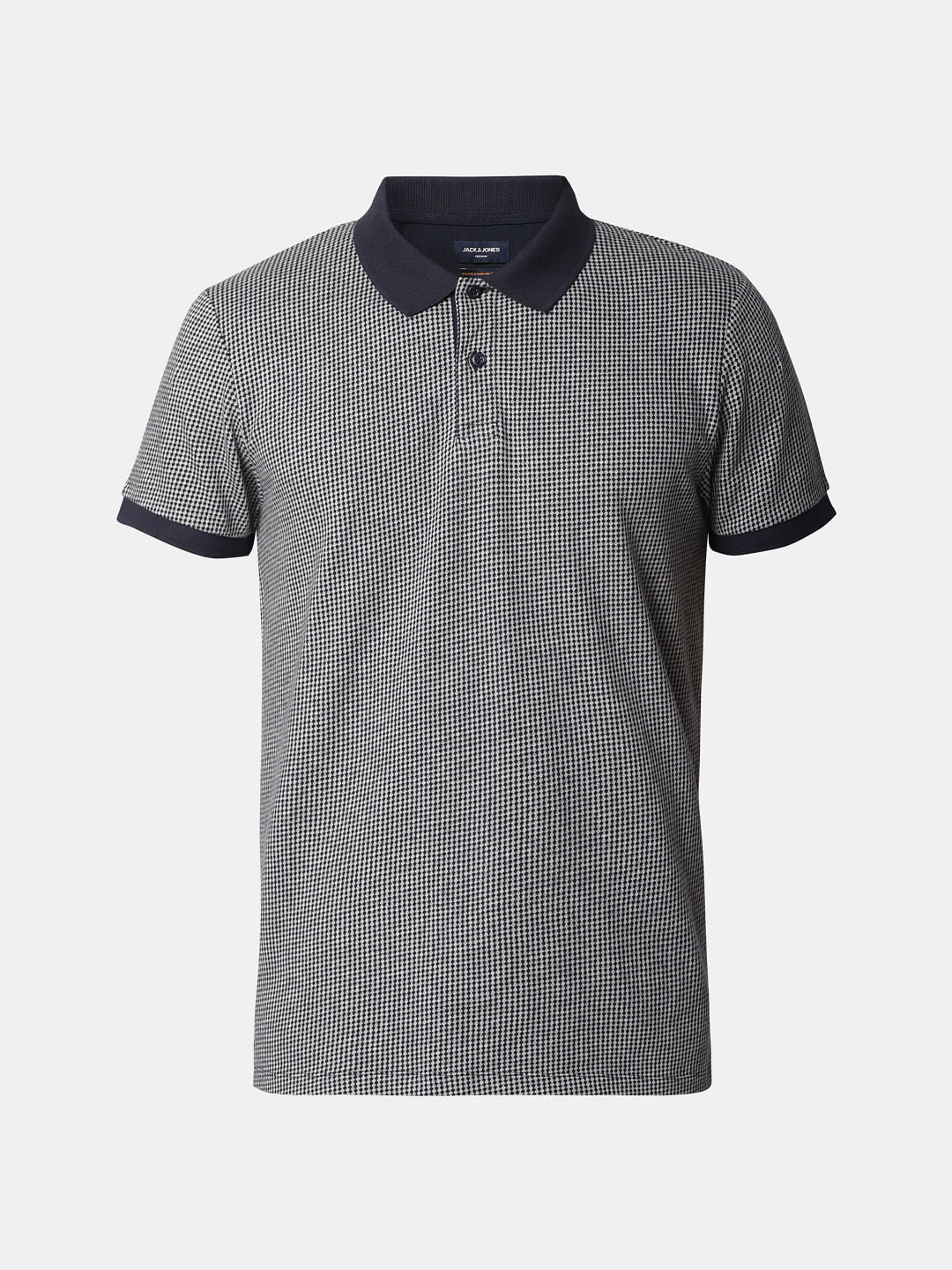 Navy Blue Printed Polo Neck T-shirt