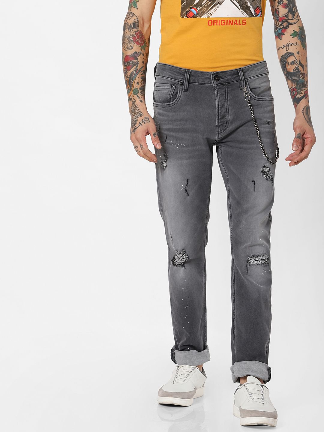 Grey Indigo Knit Ripped Tim Anti Fit Jeans