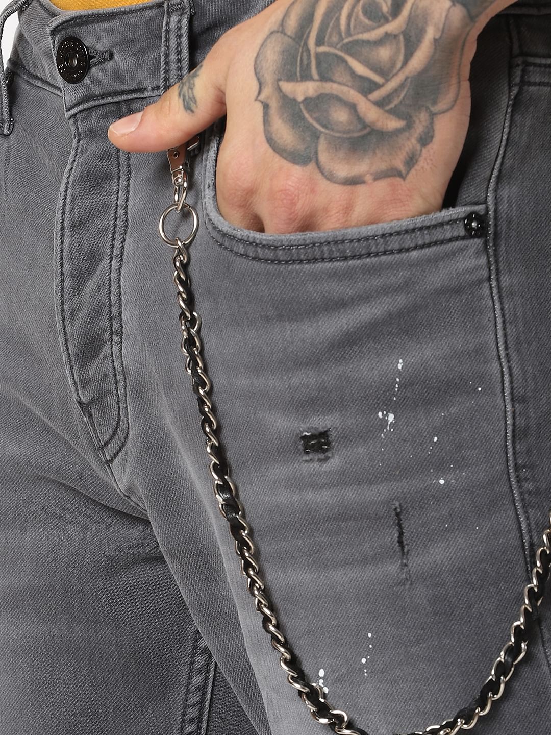 Grey Indigo Knit Ripped Tim Anti Fit Jeans
