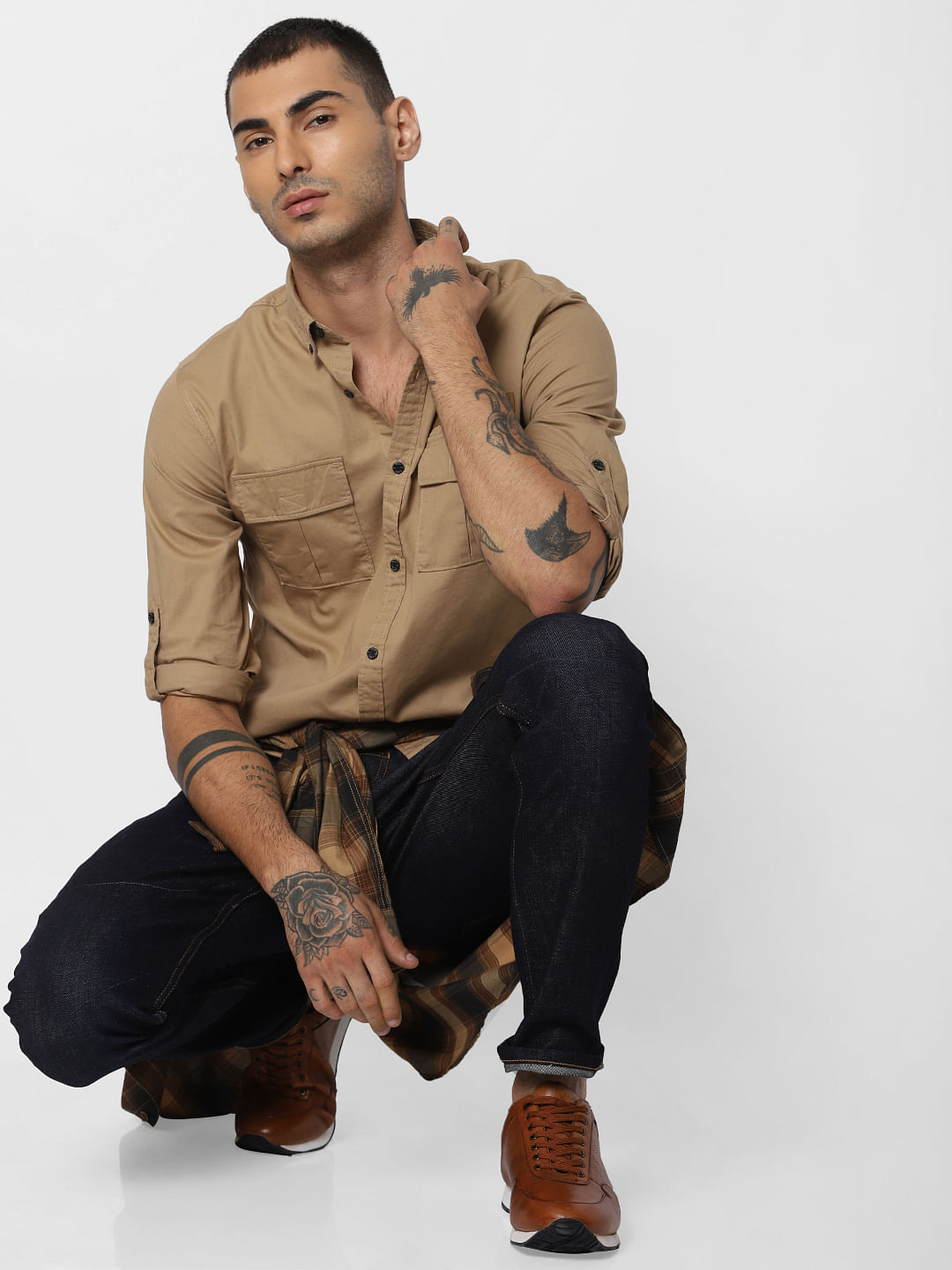Brown Button Down Full Sleeves Shirt - S