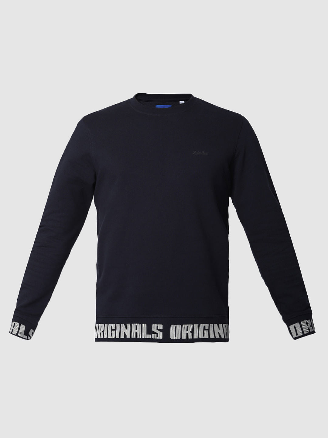 Navy Blue Text Print Sweatshirt