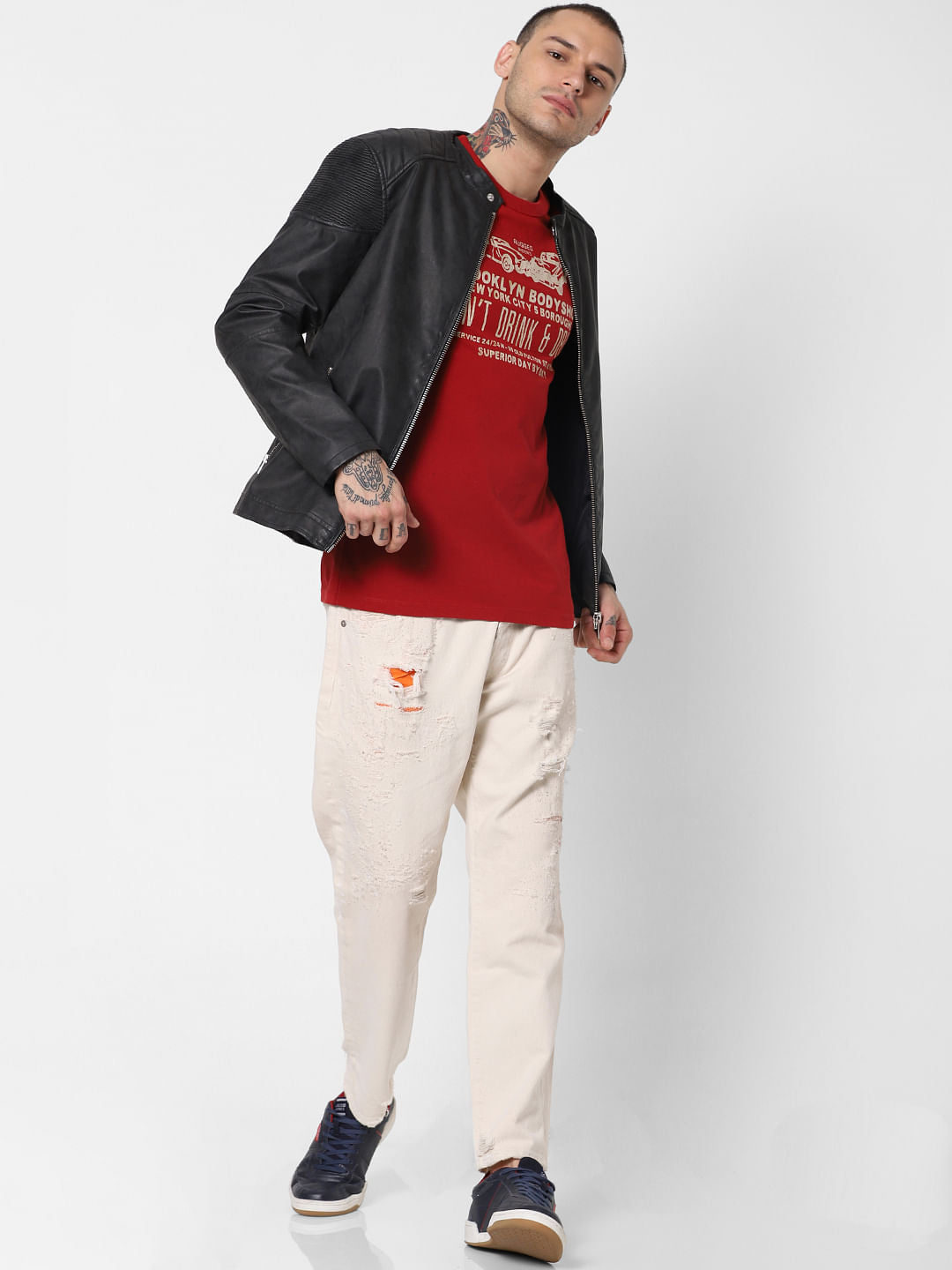 Red Text Print Crew Neck T-Shirt - S