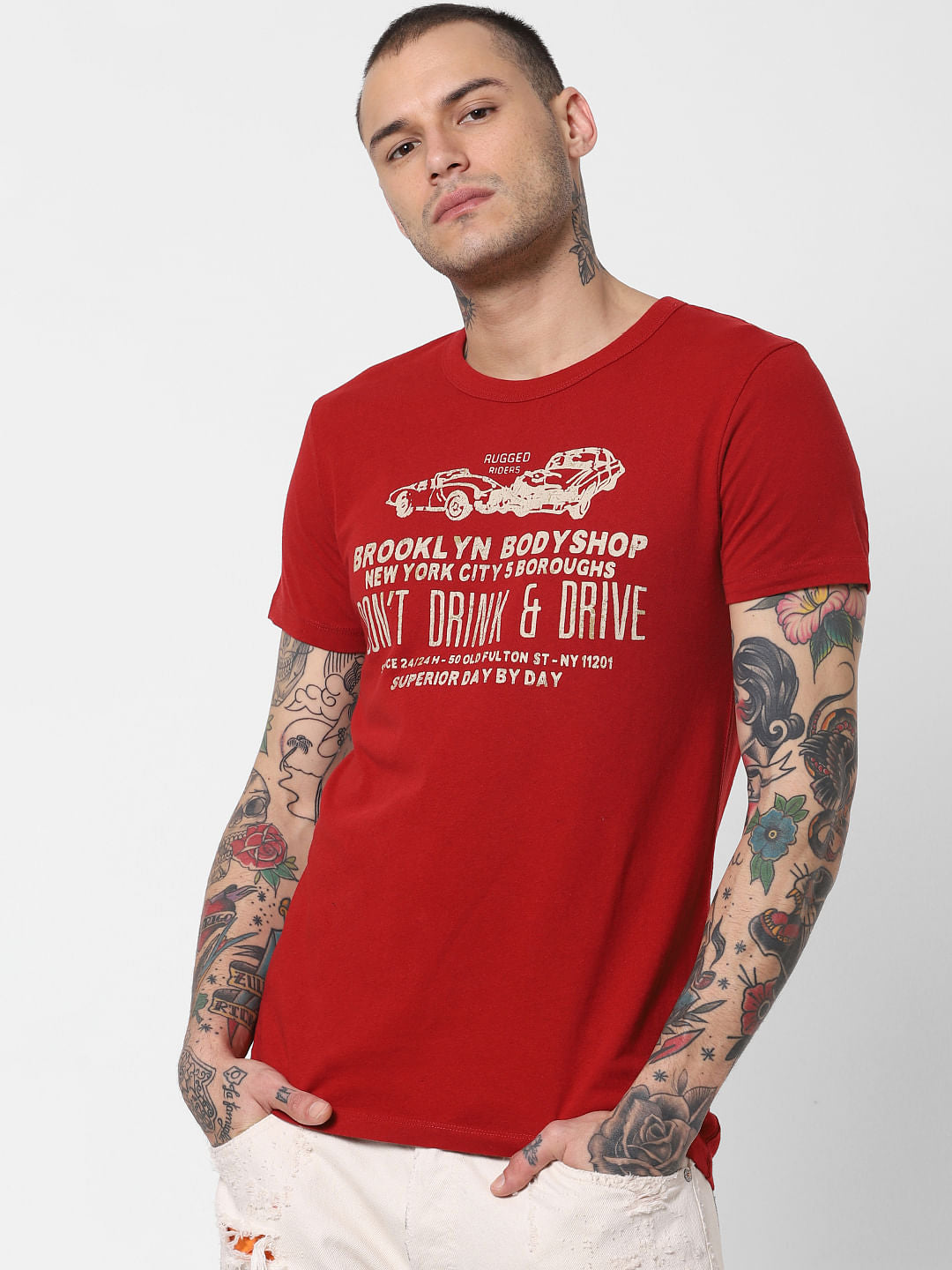 Red Text Print Crew Neck T-Shirt
