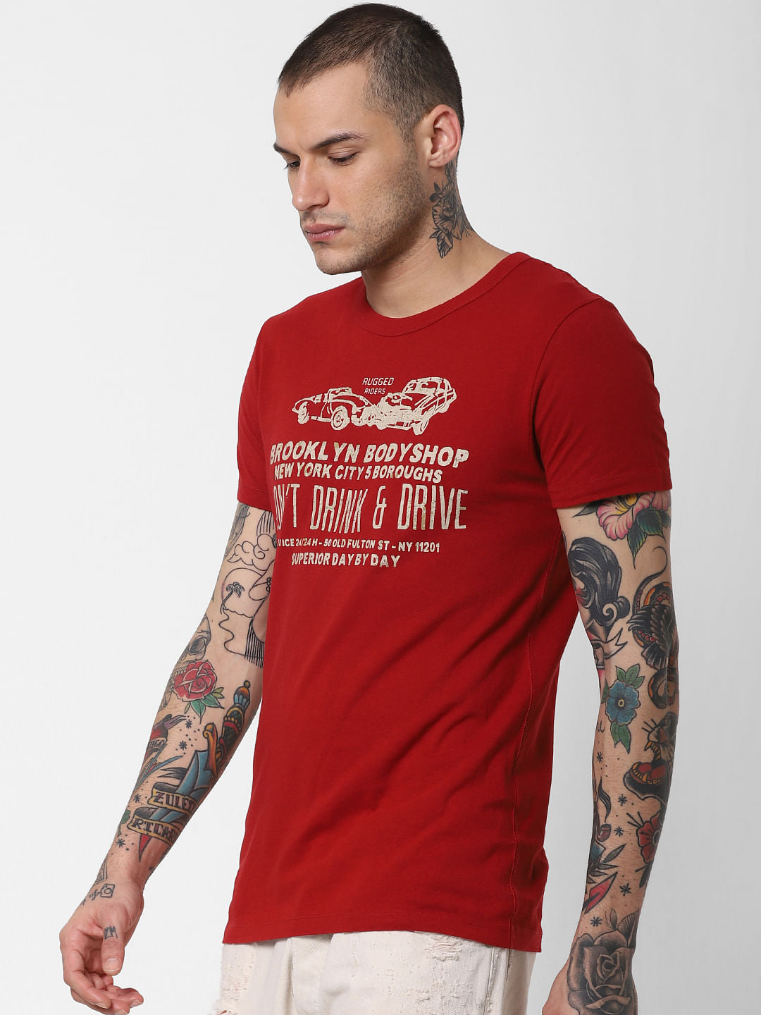 Red Text Print Crew Neck T-Shirt