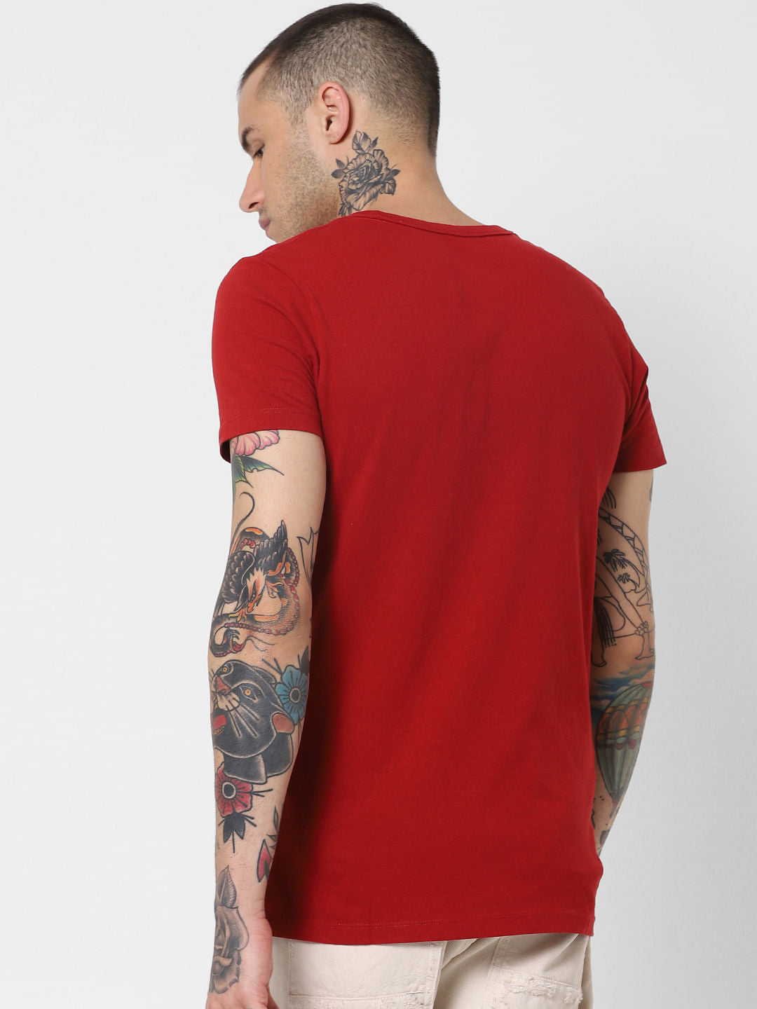 Red Text Print Crew Neck T-Shirt