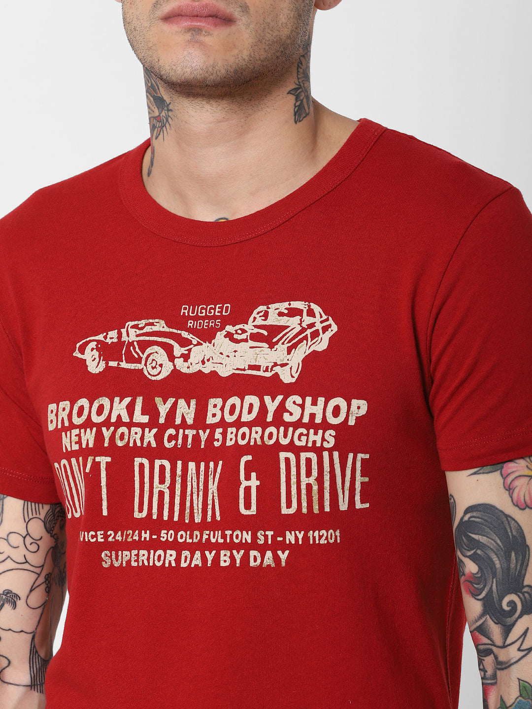 Red Text Print Crew Neck T-Shirt