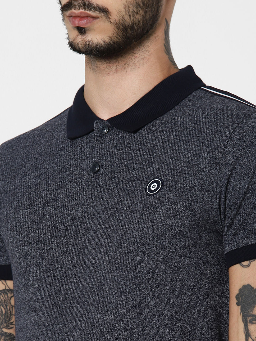 Navy Blue Tape Detail Polo T-Shirt