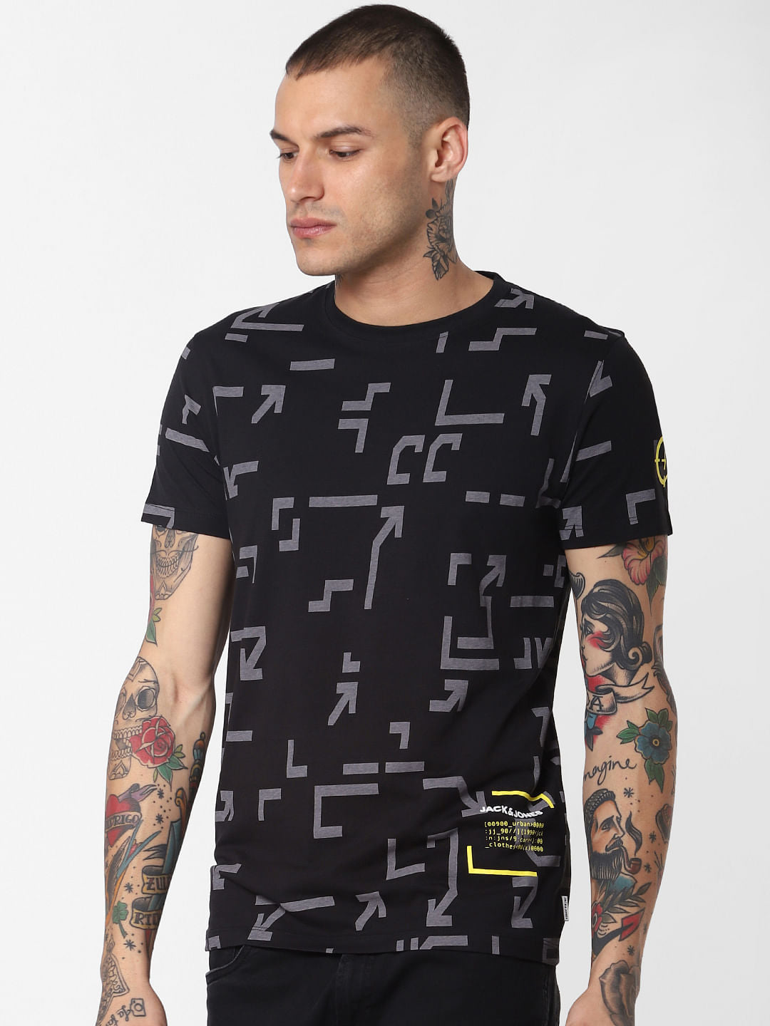 Black All Over Print Crew Neck T-Shirt