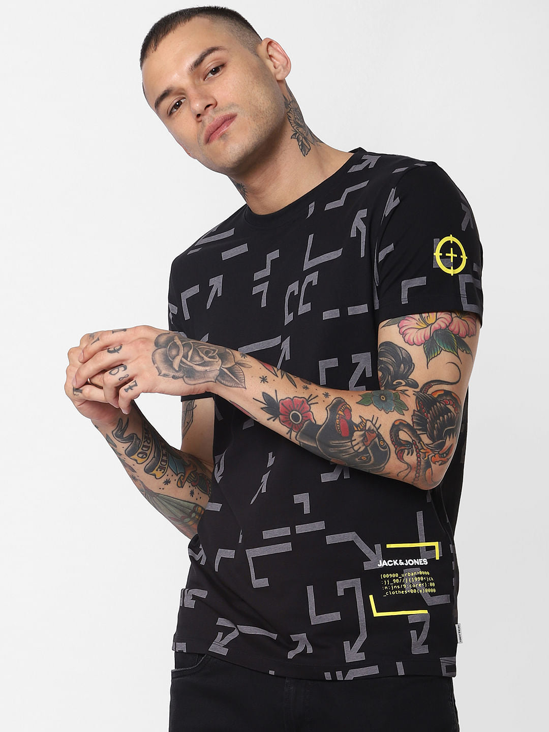Black All Over Print Crew Neck T-Shirt