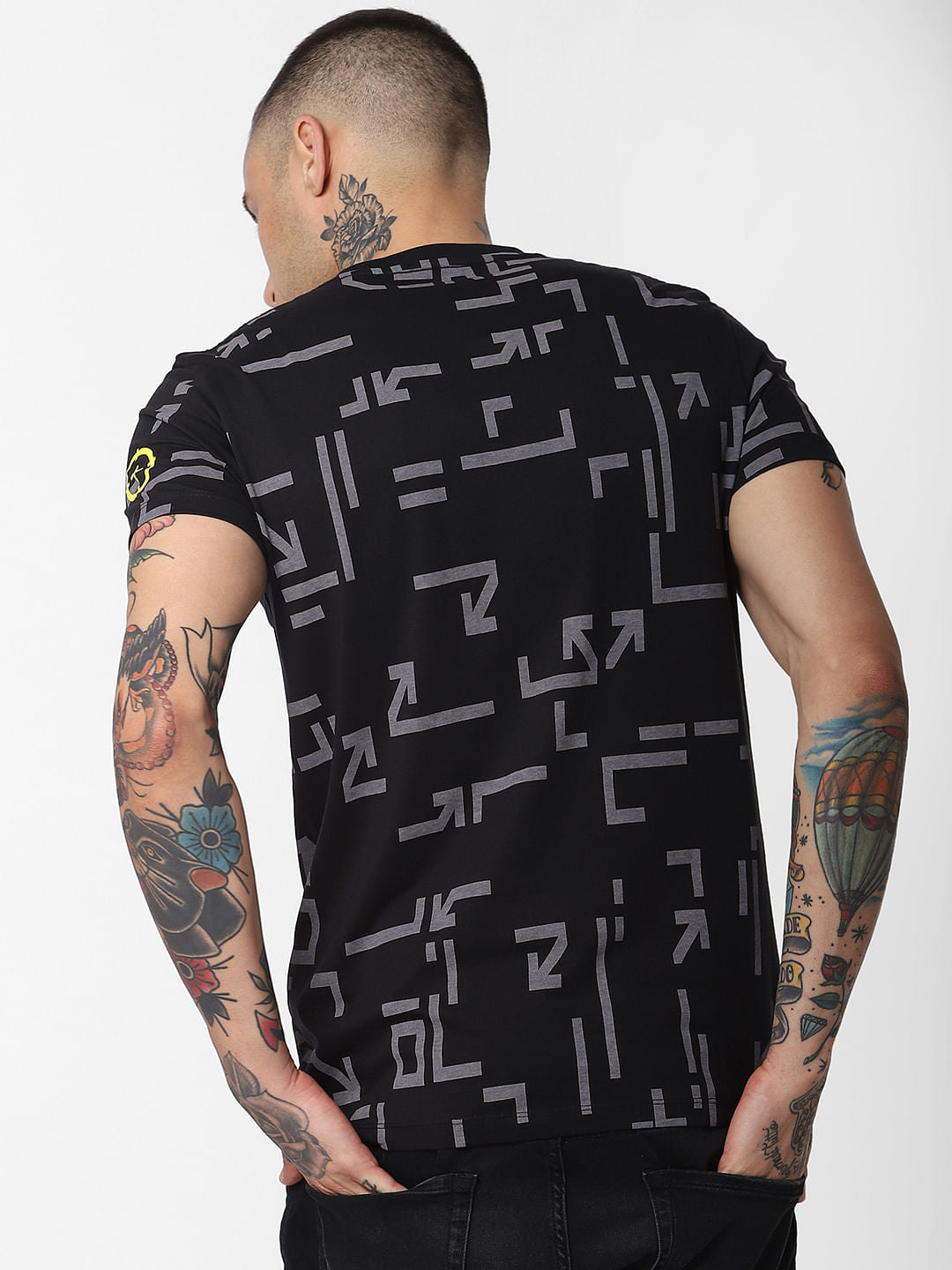 Black All Over Print Crew Neck T-Shirt