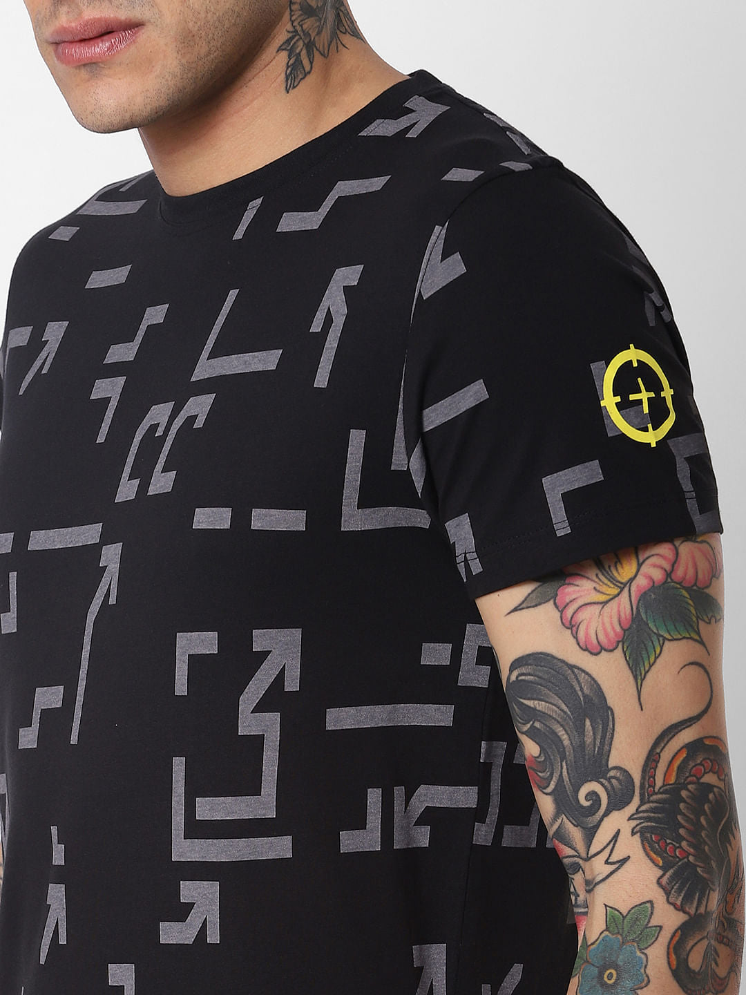 Black All Over Print Crew Neck T-Shirt