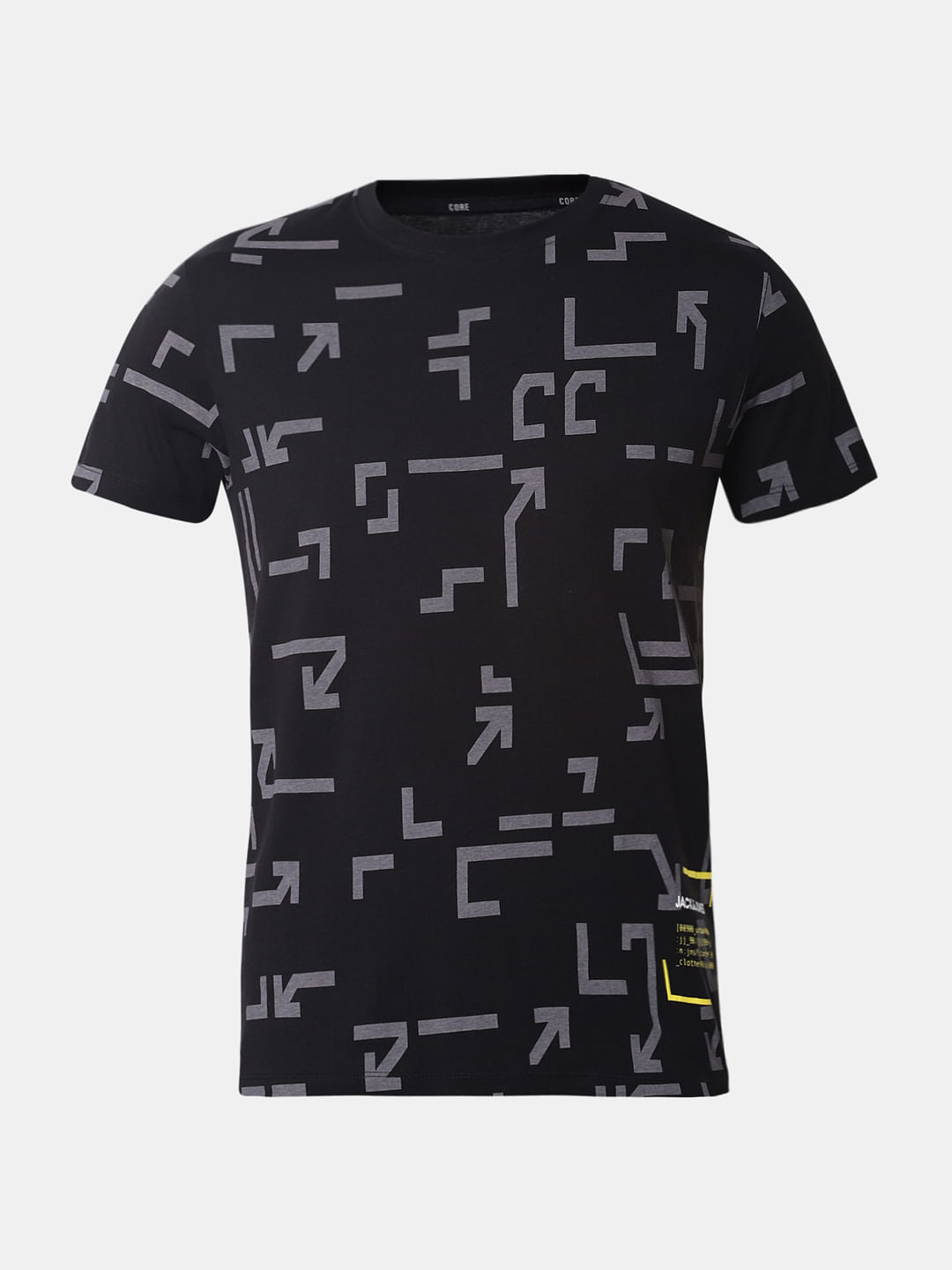 Black All Over Print Crew Neck T-Shirt