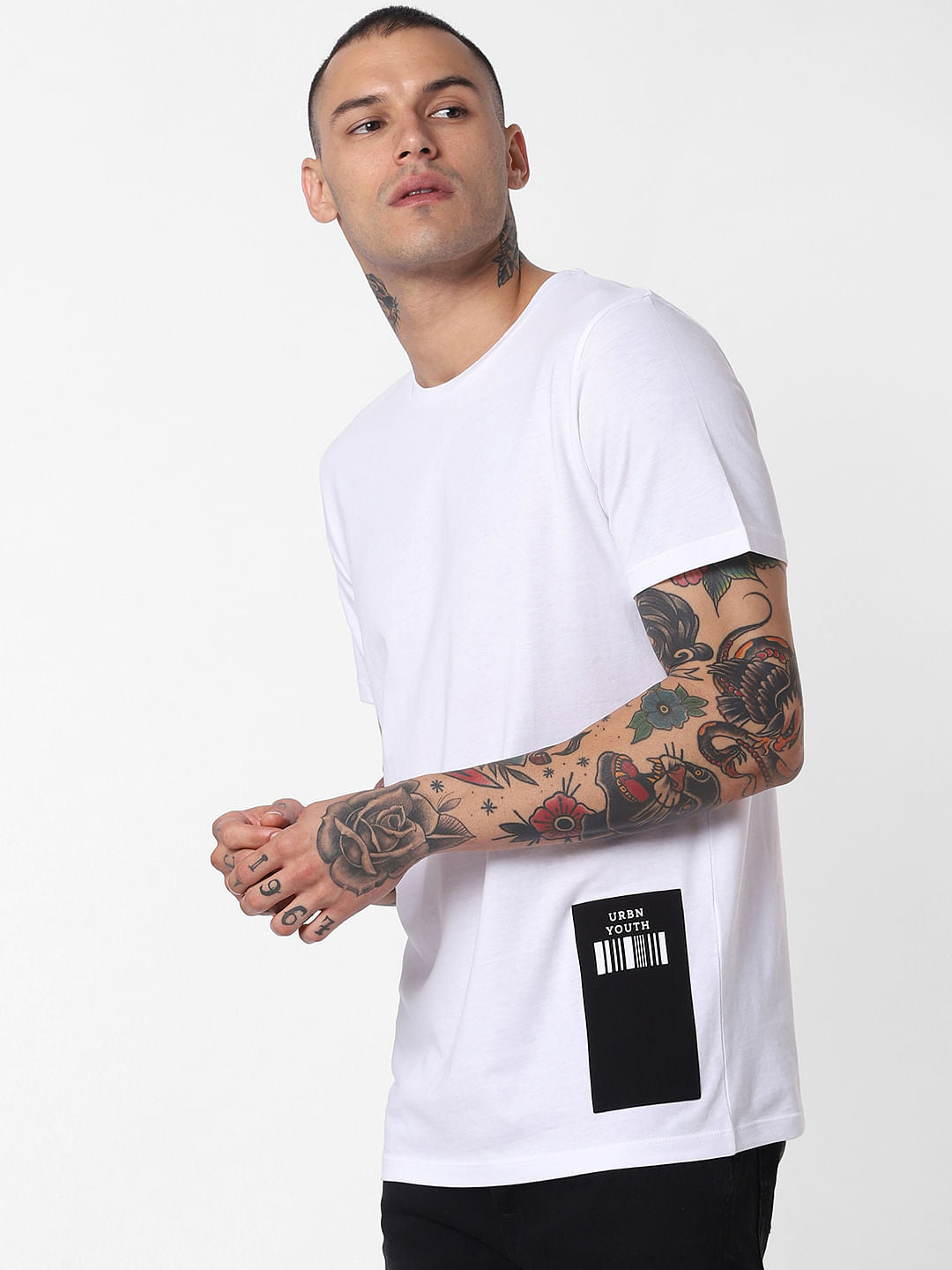 White Patch Print Crew Neck T-Shirt