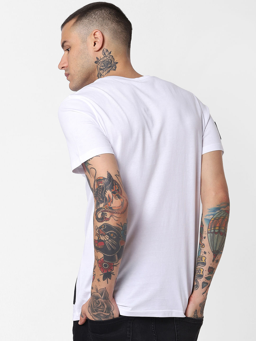 White Patch Print Crew Neck T-Shirt