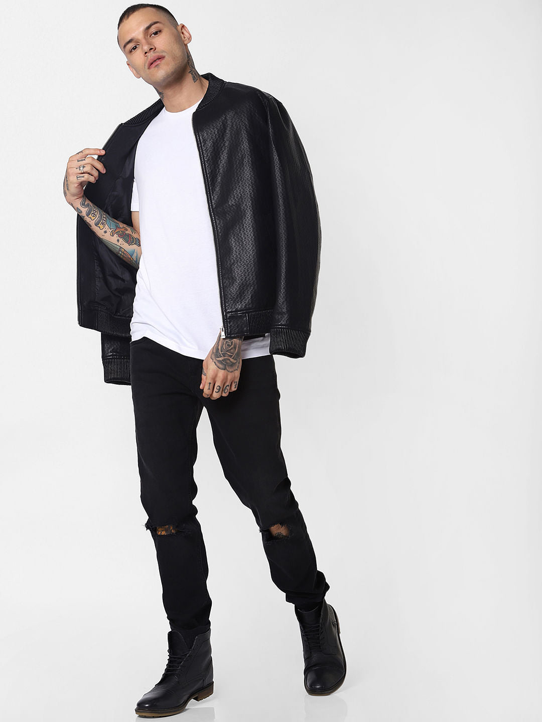 White Patch Print Crew Neck T-Shirt