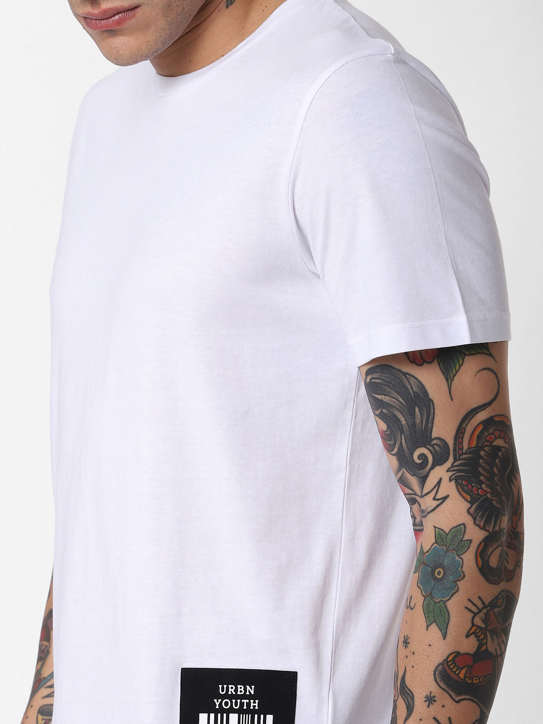 White Patch Print Crew Neck T-Shirt