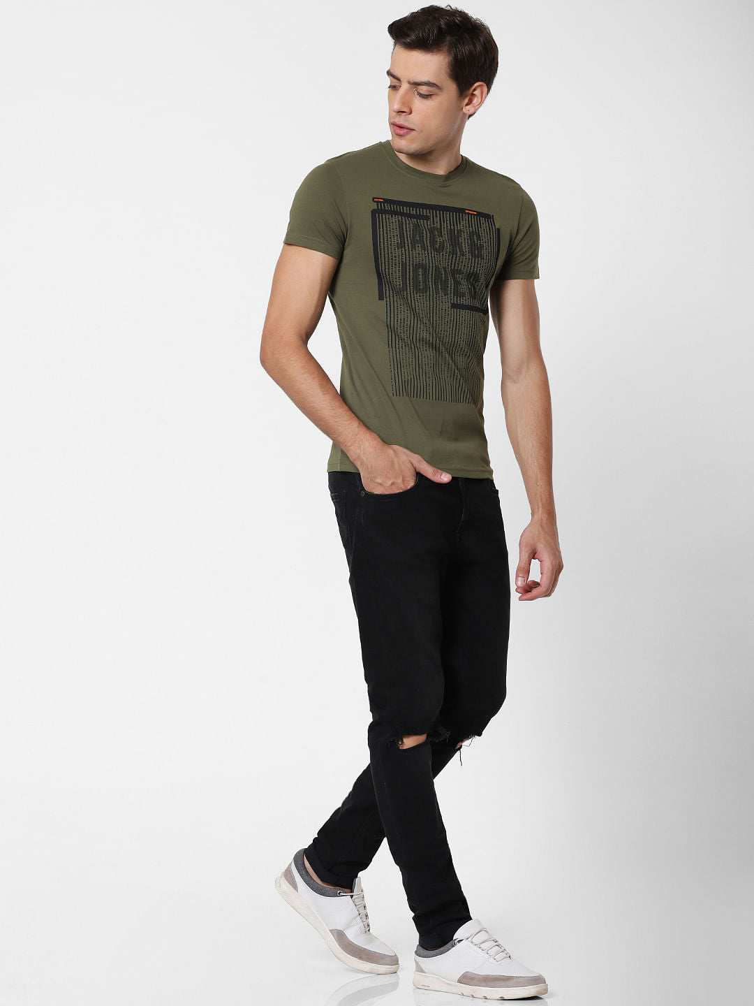 Green Graphic Print Crew Neck T-Shirt