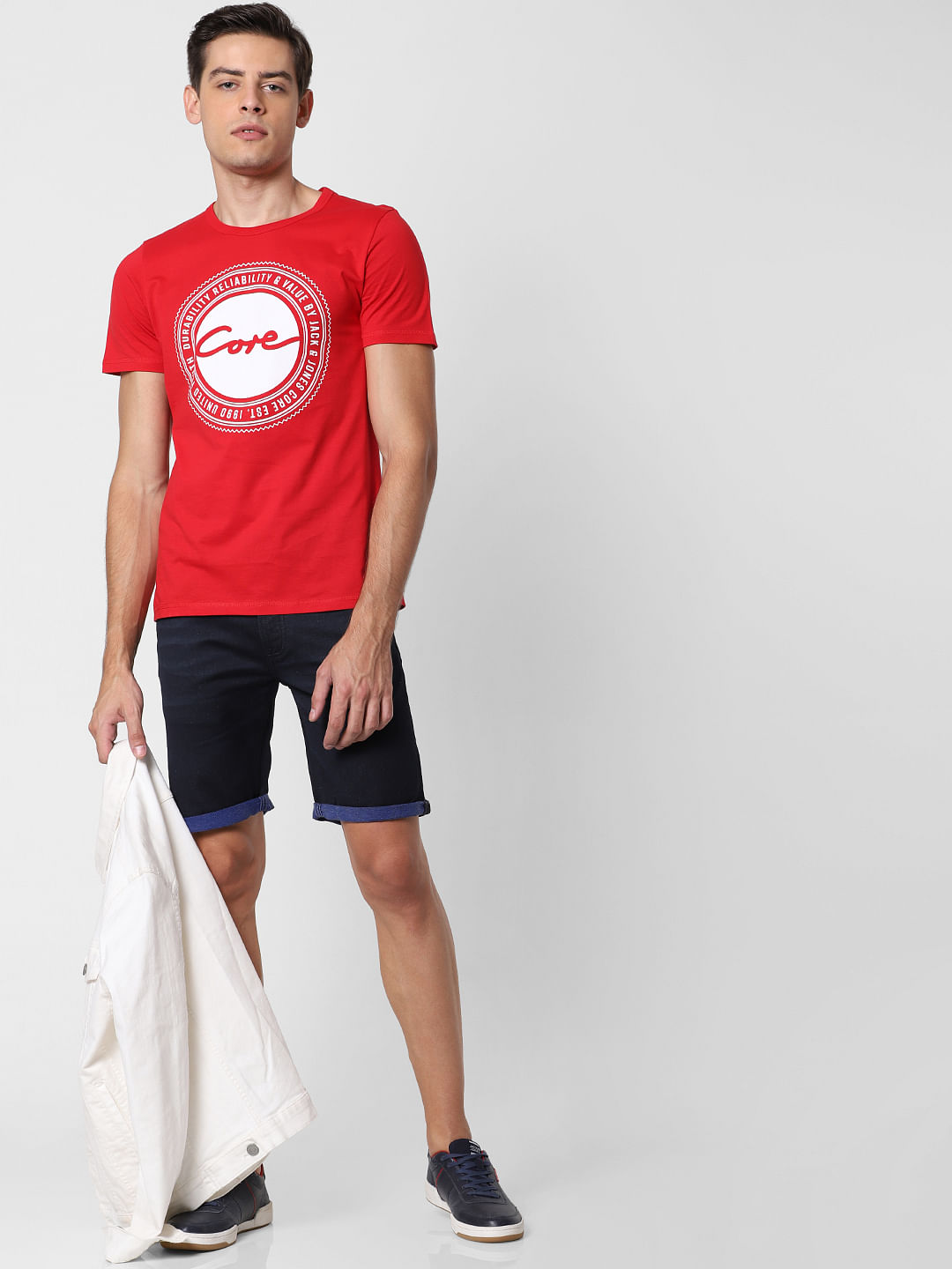 Red Logo Print Crew Neck T-Shirt - S