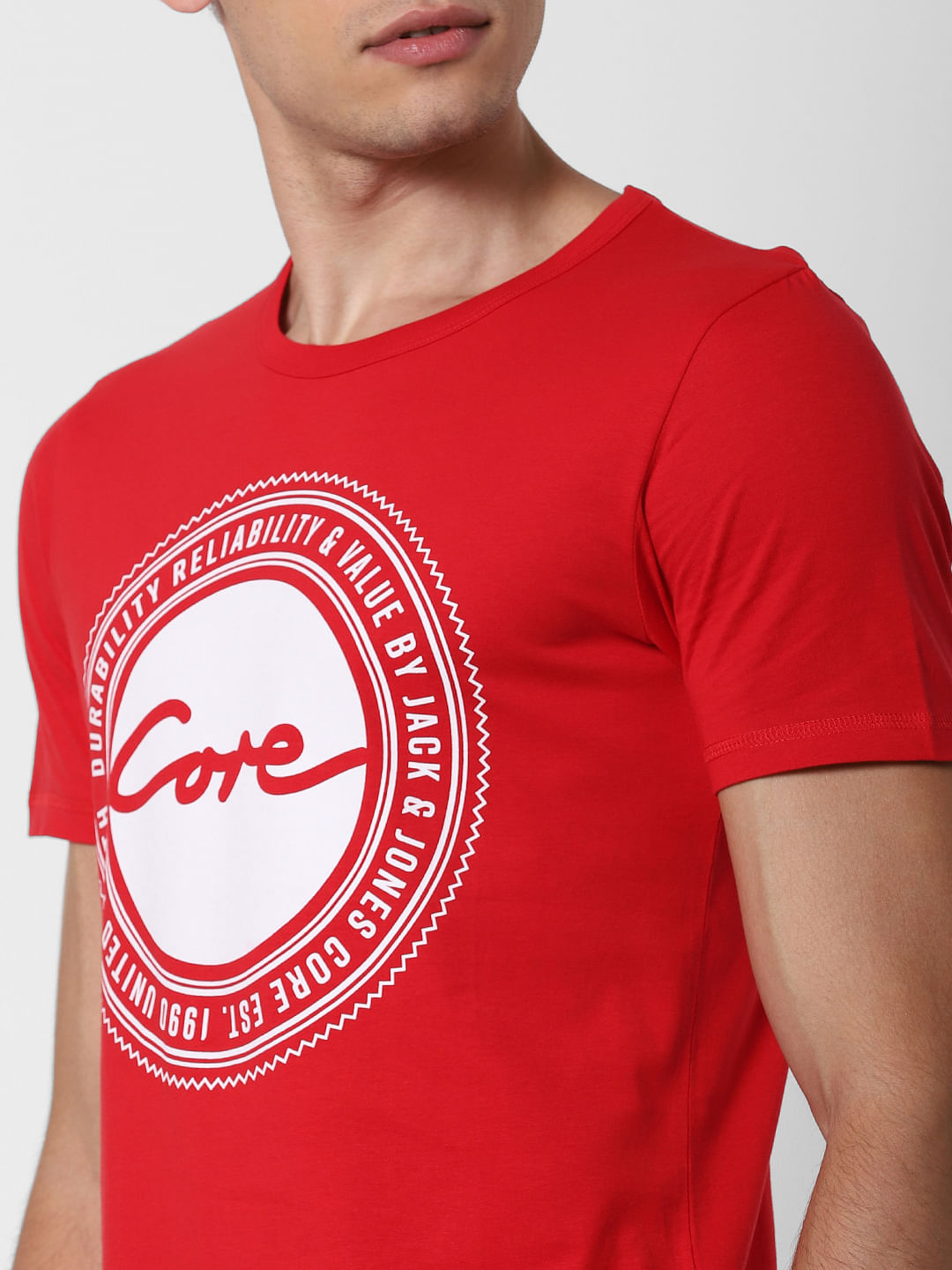 Red Logo Print Crew Neck T-Shirt