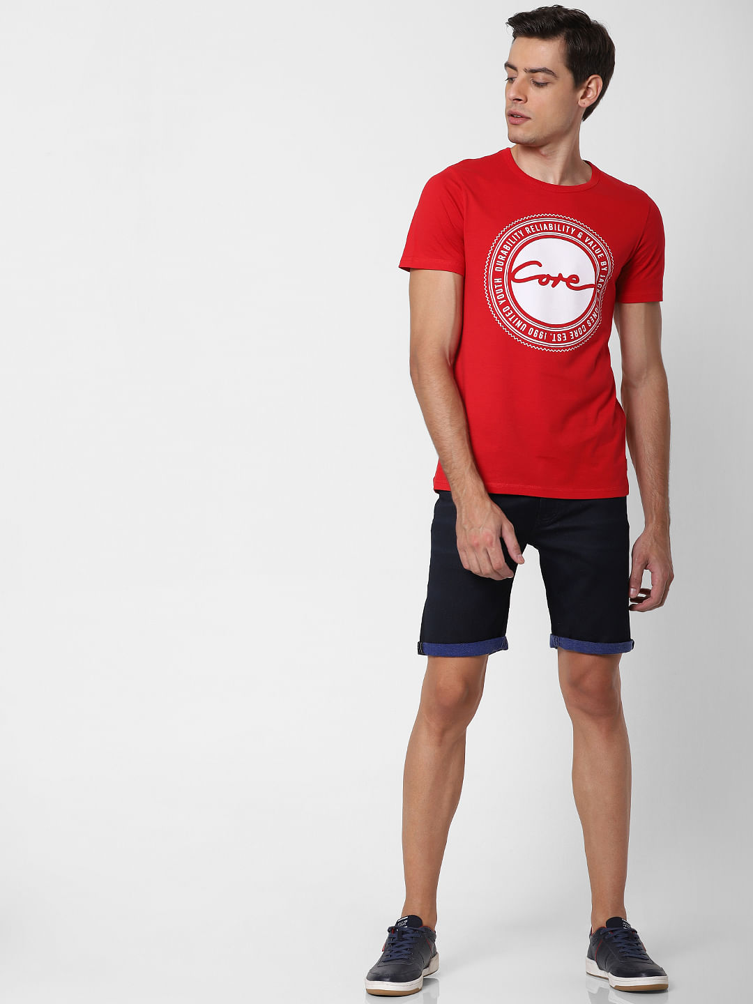 Red Logo Print Crew Neck T-Shirt