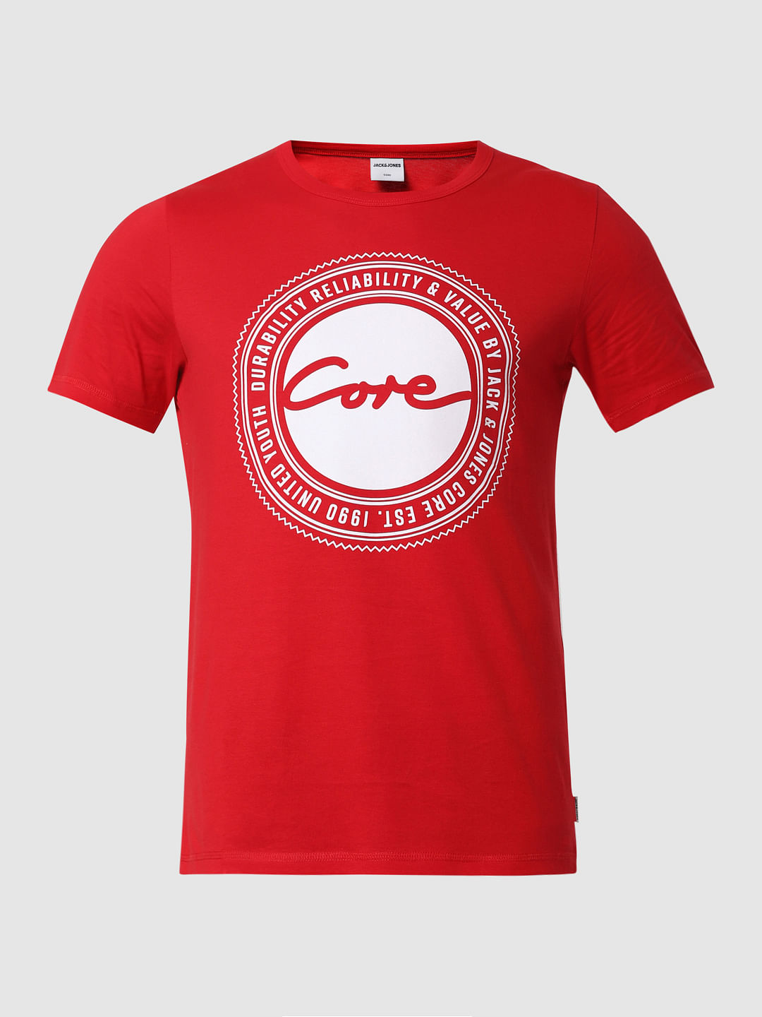 Red Logo Print Crew Neck T-Shirt