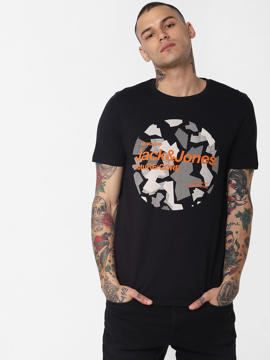 Black Logo Print Crew Neck T-Shirt - S