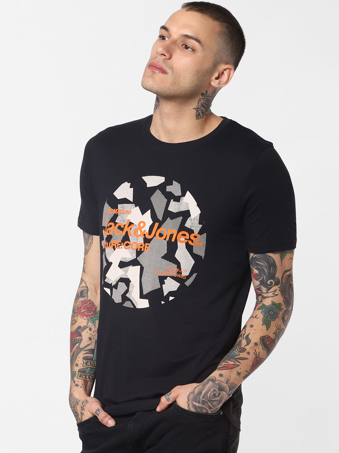 Black Logo Print Crew Neck T-Shirt