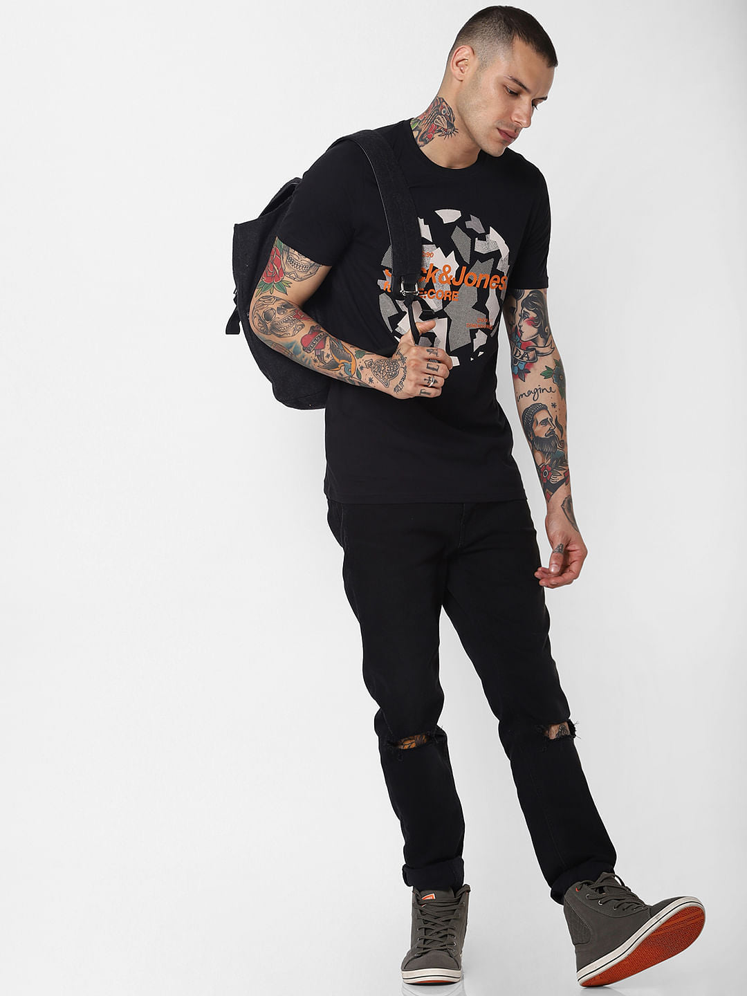 Black Logo Print Crew Neck T-Shirt