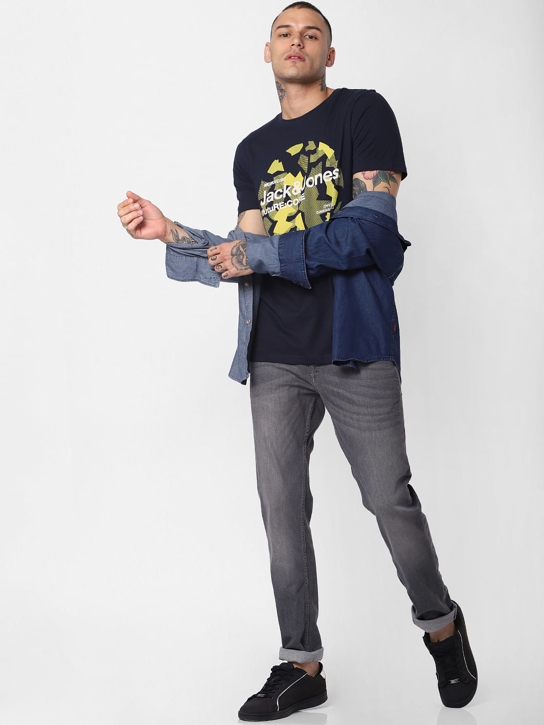 Blue Logo Print Crew Neck T-Shirt