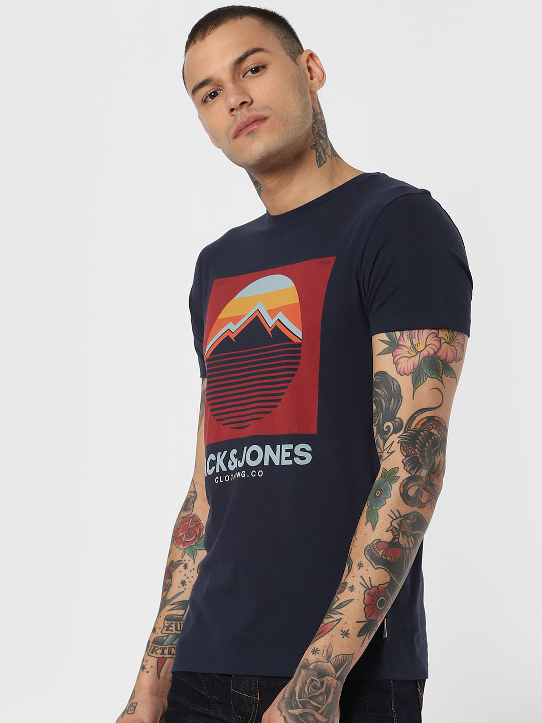 Navy Blue Graphic Print Crew Neck T-Shirt