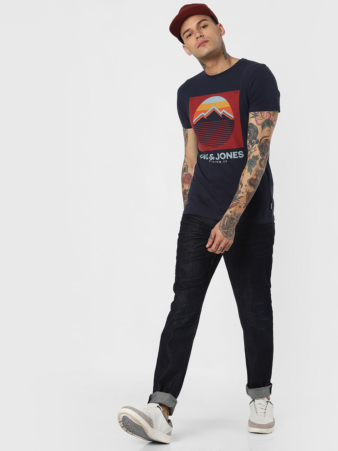Navy Blue Graphic Print Crew Neck T-Shirt