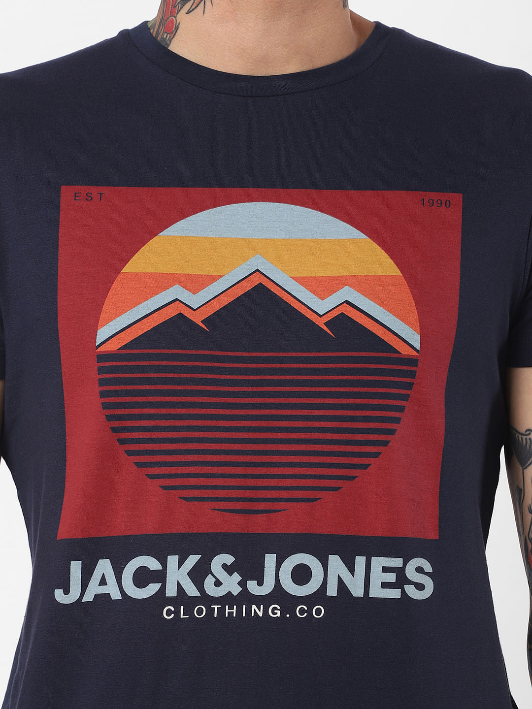 Navy Blue Graphic Print Crew Neck T-Shirt