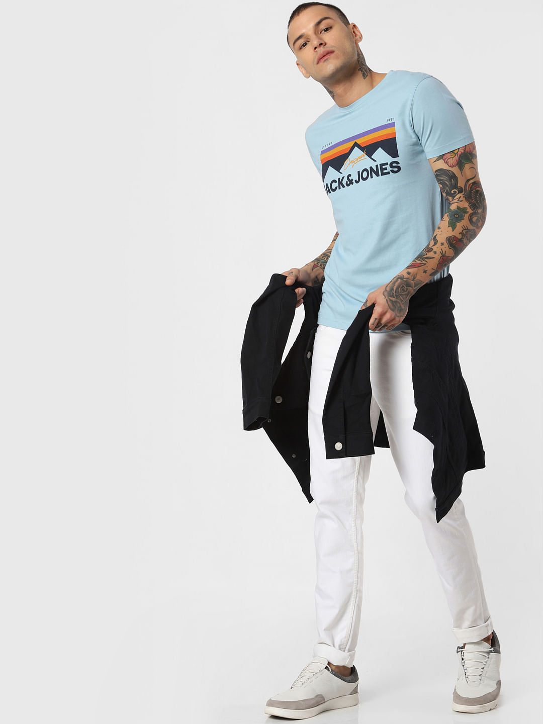 Blue Graphic Print Crew Neck T-Shirt